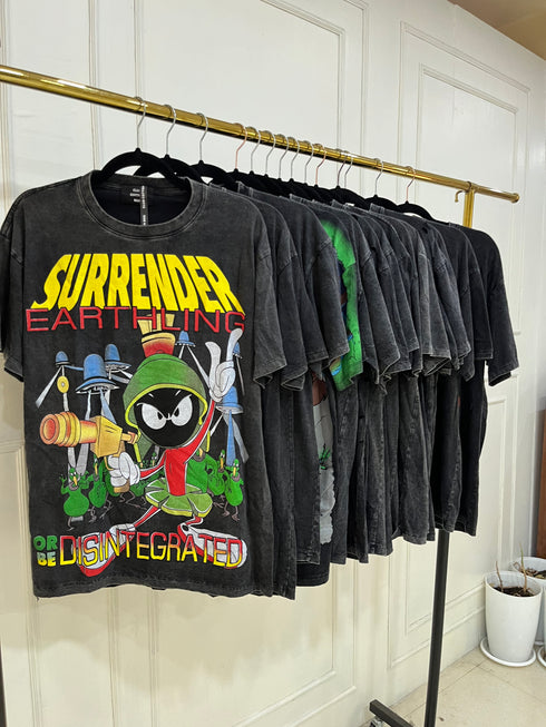 Charcoal Grey Animated Print Oversize T-shirts